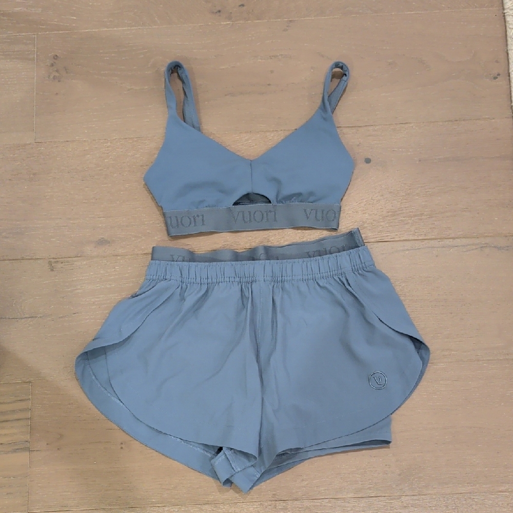 Vuori Blue Sports Bra and Shorts Set